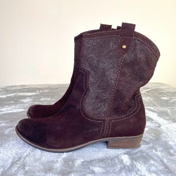 Fossil Womens Boots Sz 11 Chocolate Brown Suede Leather Western Ranch Cowgirl - Picture 13 of 13